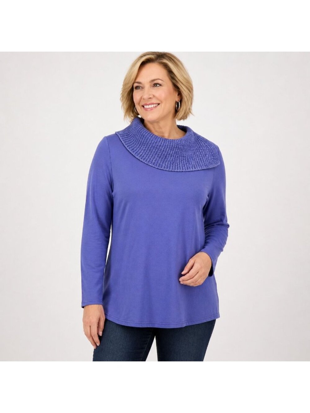 Chicos Womens 3 | XL Purple Knit Top Ribbed Collar Sweater Rayon Blend Stretch